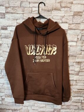 Romwe  Aesthetic On Lock Brown Hoodie with Graphic Print